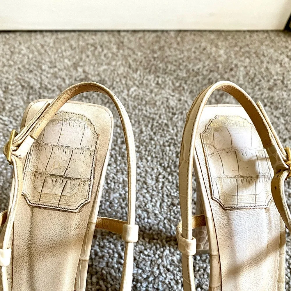 DIOR Tan Croc Embossed Jewelled Slingback Sandals EU 37.5 - Picture 7 of 8